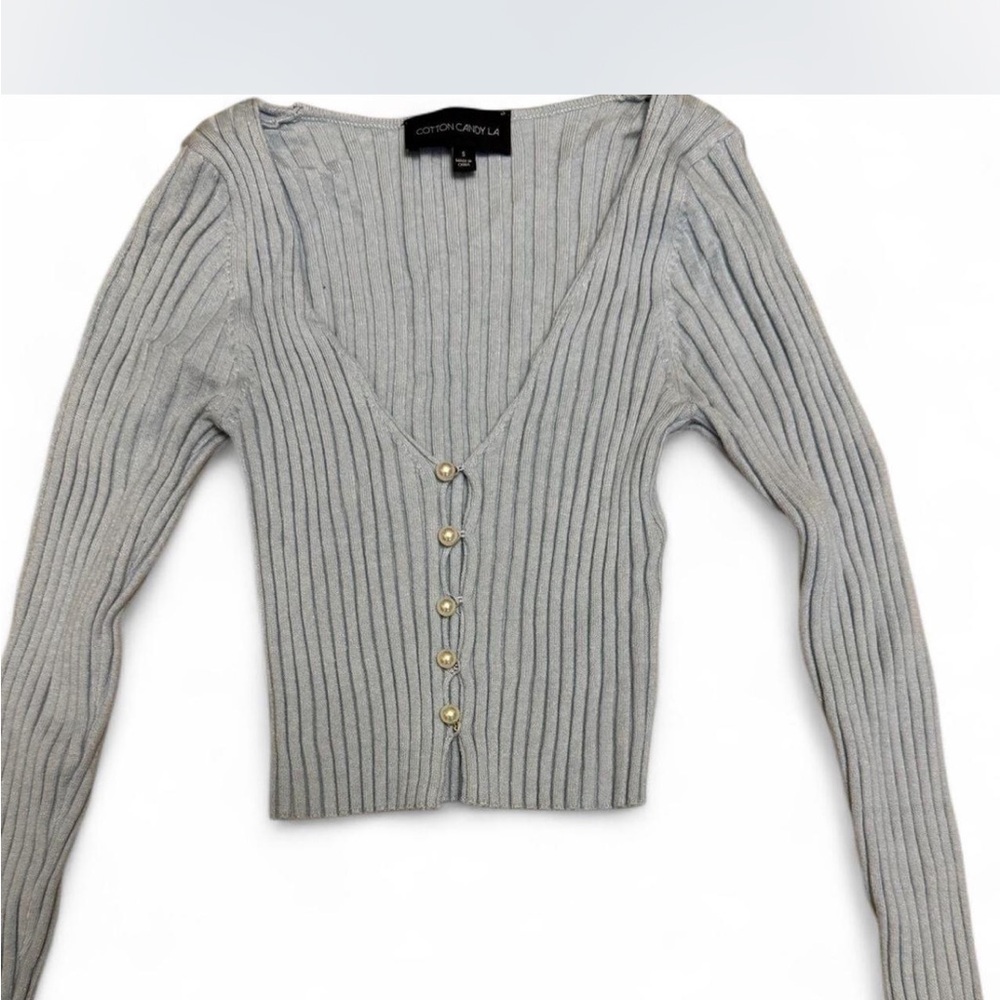Baby blue Button-Up Ribbed Sweater - Picture 4 of 4